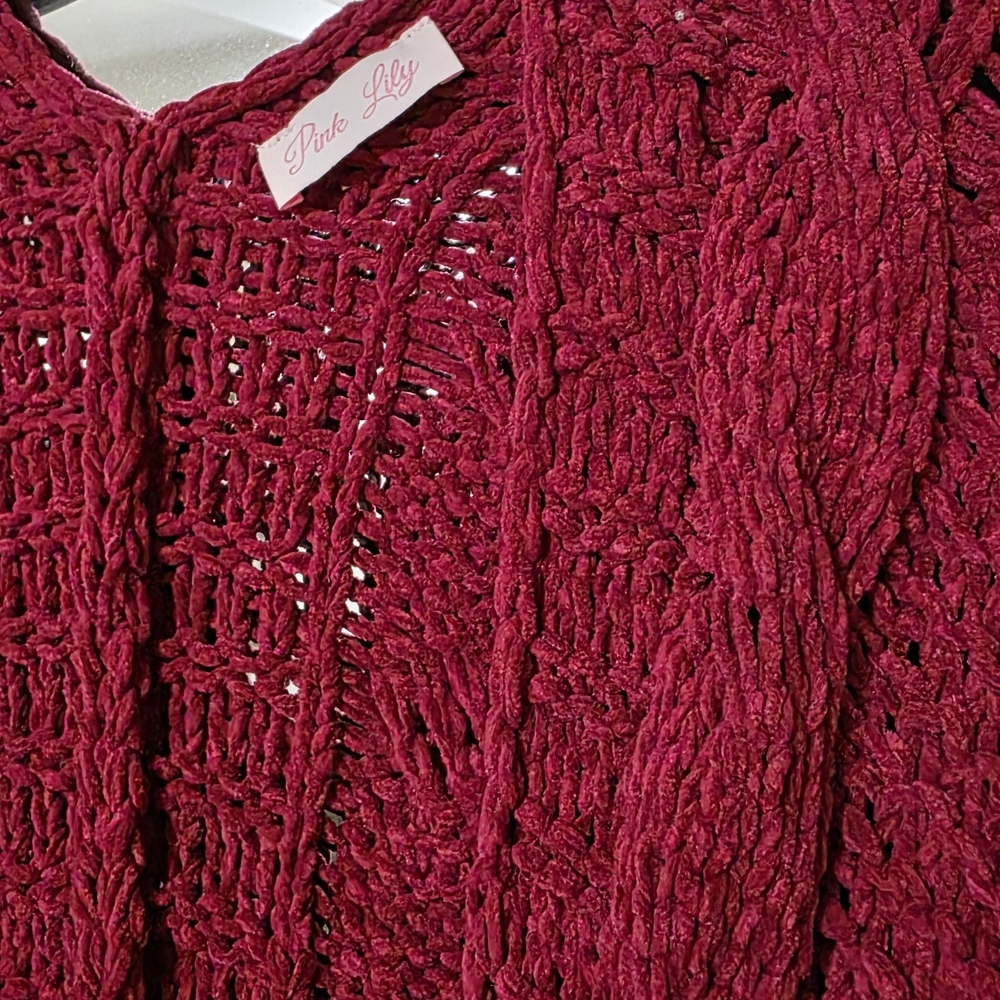Pink Lily Deep Red Knit Cardigan - Picture 3 of 6